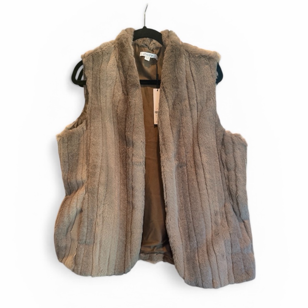 Chico's Faux‎ Fur Vest in Brown-size 2-#NWT